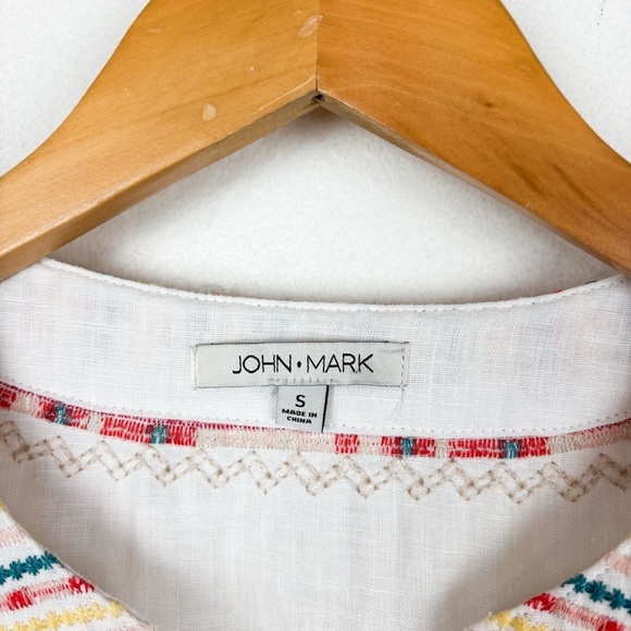 John Mark Embroidered Boho Patchwork Linen Top Sz S - Picture 4 of 7